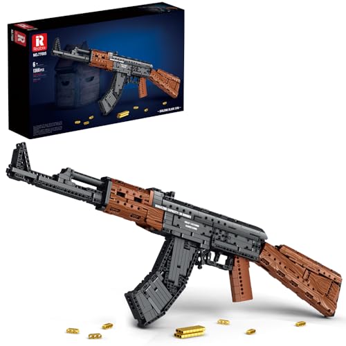 Reobrix Technik AK-47 Baukasten Set,1366 Stück Assault Rifle Construction Set, Moc Militärwaffe Technologie Gewehr Modell Mit Schießfunktion Baustein von Reobrix