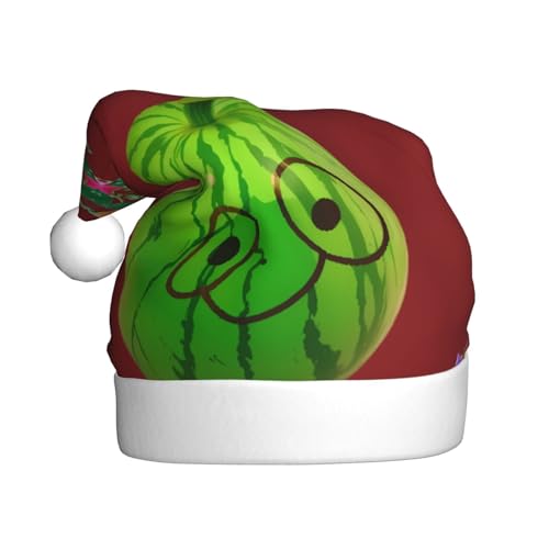 ResKiu Big Eye Wassermelone bedruckte Weihnachtsmütze für Erwachsene - Einheitsgröße - Lustige Nikolausmütze für Weihnachten & Neujahr von ResKiu