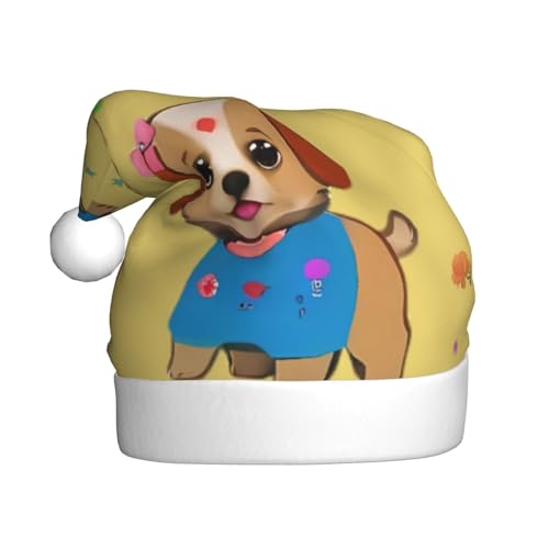 ResKiu Entzückende Cartoon-Hund bedruckte Weihnachtsmütze für Erwachsene – Einheitsgröße – lustige Weihnachtsmütze für Weihnachten & Neujahr von ResKiu