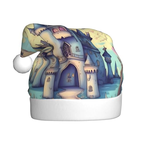 ResKiu Fairytale Castle Bedruckte Weihnachtsmütze für Erwachsene - Einheitsgröße - Lustige Nikolausmütze für Weihnachten & Neujahr von ResKiu