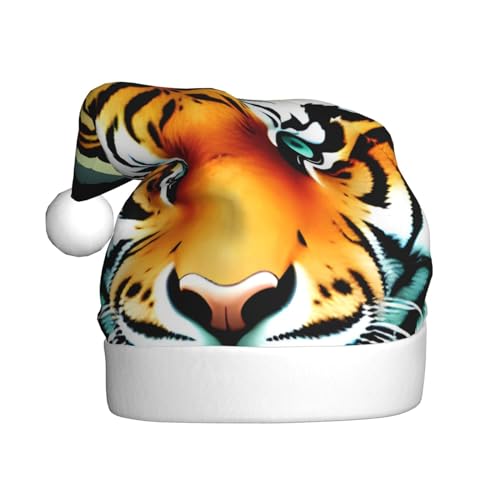 ResKiu Little Fat Tiger Head Printed Christmas Santa Hat for Adults - One Size Fits Most - Funny Santa Claus Hat For Christmas & New Year von ResKiu