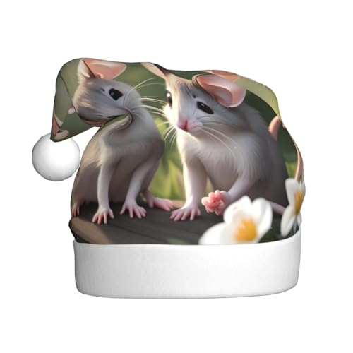 ResKiu Maus in Liebe bedruckte Weihnachtsmütze für Erwachsene - Einheitsgröße - Lustige Nikolausmütze für Weihnachten & Neujahr von ResKiu