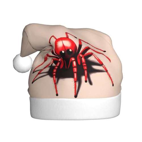 ResKiu Niedliche kleine rote Spinne bedruckte Weihnachtsmütze für Erwachsene – Einheitsgröße – lustige Weihnachtsmütze für Weihnachten und Neujahr von ResKiu