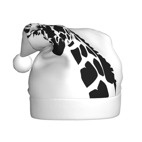 ResKiu Schwarze und weiße Giraffe bedruckte Weihnachtsmütze für Erwachsene – Einheitsgröße – lustige Weihnachtsmütze für Weihnachten & Neujahr von ResKiu