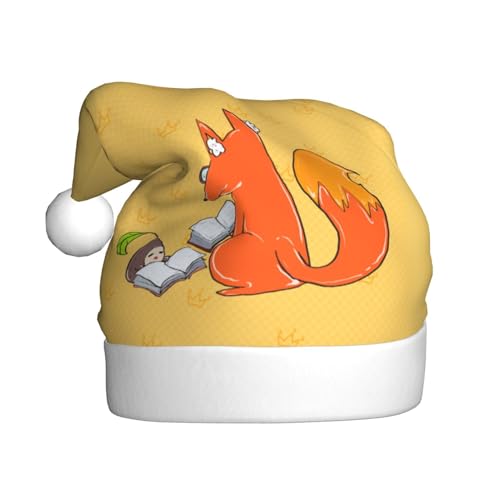 ResKiu Sonnenblumenkerne und Füchse bedruckte Weihnachtsmütze für Erwachsene - Einheitsgröße - Lustige Nikolausmütze für Weihnachten & Neujahr von ResKiu