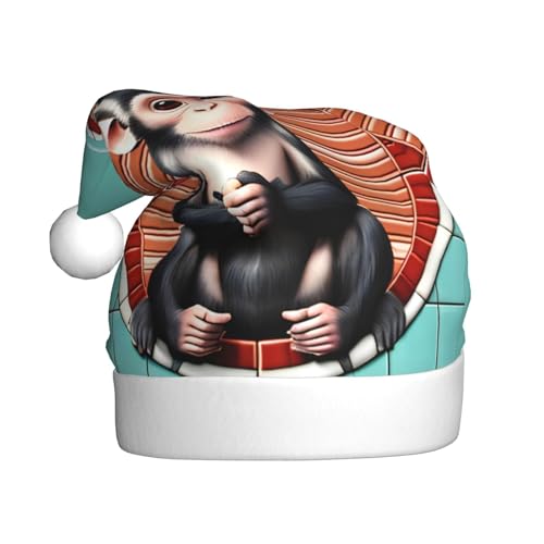 ResKiu The silent monkey Printed Christmas Santa Hat for Adults - One Size Fits Most - Funny Santa Claus Hat For Christmas & New Year von ResKiu