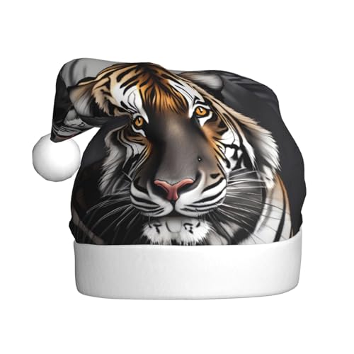 ResKiu Tiger at rest bedruckte Weihnachtsmütze für Erwachsene – Einheitsgröße – lustige Weihnachtsmütze für Weihnachten & Neujahr von ResKiu