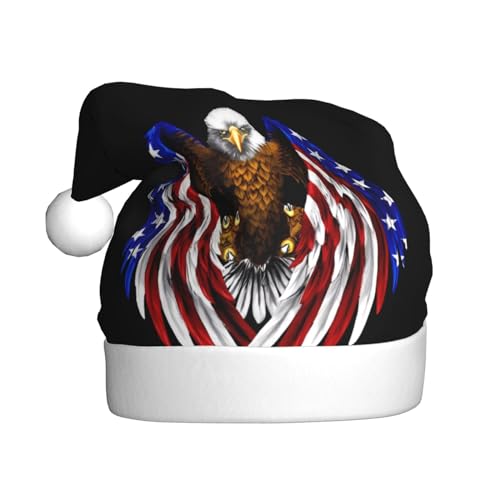 ResKiu USA-Flagge, patriotischer Adler, bedruckte Weihnachtsmütze für Erwachsene – Einheitsgröße – lustige Weihnachtsmütze für Weihnachten und Neujahr von ResKiu