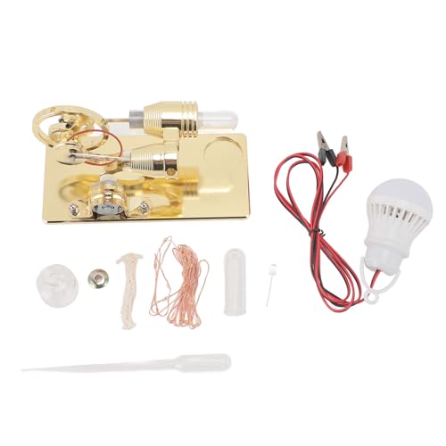 Respicefinem Gold-Stirlingmotor-Modell mit LED-Licht, Schwungrad, Lernspielzeug, alkoholbetriebener Motorgenerator für Physik, Wissenschaft, Mint-Lernen (Gold) von Respicefinem