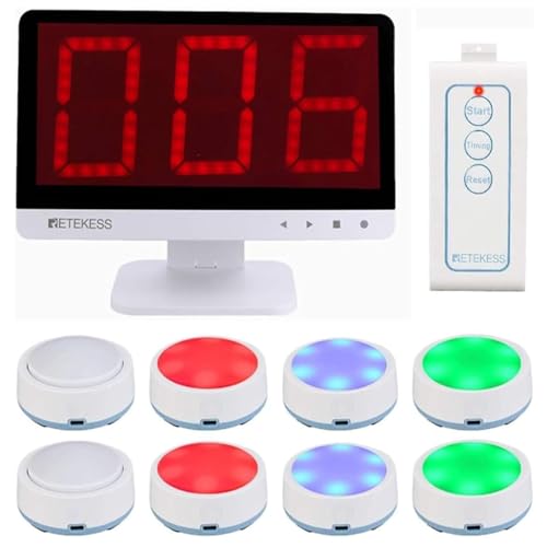 Retekess TM101 Wireless Quiz Buzzer System, Buzzer mit Sound und Licht, Bis zu 32 Antwort Buzzer, Drahtlose Fernbedienung für Teamspiele, Spiel und Spaß für Schule und zu Hause von Retekess