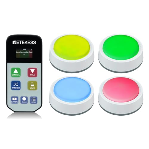 Retekess TM102 Wireless Buzzer mit Sound, Quiz Buzzer System, 3 Reaktionsmodi, Countdown Rush und Zufallsmodus, Warnung bei Niedrigem Batteriestand, für Schulklassenwettbewerbe, Quiztests von Retekess