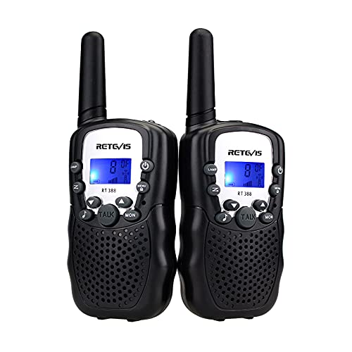 Retevis RT388 Walkie Talkie Kinder,Funkgerät große Reichweite Spielzeug für 3-12 Jahren Junge,8 Kanäle VOX Taschenlampe,Geschenke für Radfahren,Camping (1 Paar, Schwarz) von Retevis