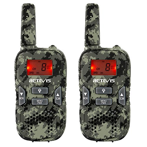 Retevis RT33 Walkie Talkie Kinder, Spielzeug Geschenke für 6-12 Jahre Kinder, 8 Kanäle VOX LED Taschenlampe, Armee Spiel, Outdoor, Abenteuer (Tarnung, 2er Pack) von Retevis