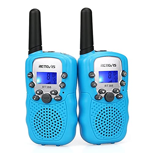 Retevis RT388 Kinder Walkie Talkie, Spielzeug mit großer Reichweite für 3-12 Jahre, 8 Kanal LCD Taschenlampe, Geschenke für Camping, Abenteuer, Wandern (1 Paar, blau) von Retevis