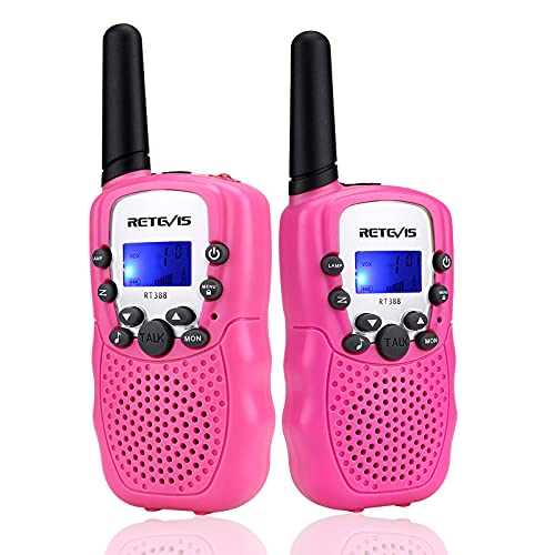 Retevis RT388 Walkie Talkie Kinder, 8 Kanäle Funkgerät Große Reichweite mit Taschenlampe VOX, Geschenk Spielzeug ab 3-12 Jahre für Reise, im Freien (1 Paar, Rosa) von Retevis