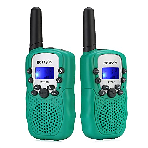 Retevis RT388 Walkie Talkies für Kinder, größere Reichweite 8 Kanäle Taschenlampe VOX, Spielzeug Geschenk ab 3-12 Funkgerät, für Camping Wandern, Garten (2er Pack, Grün) von Retevis