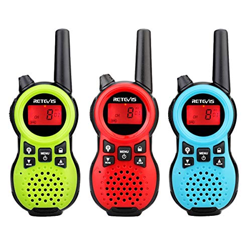 Retevis RT638 Walkie Talkie 3er set, Kinder Funkgeräte, Große Reichweite,Taschenlampe VOX 16 Kanäle, Spielzeug Geschenke für Geburtstag Ostern Familienspiele Ausflug (Grün, Rot, Blau) von Retevis