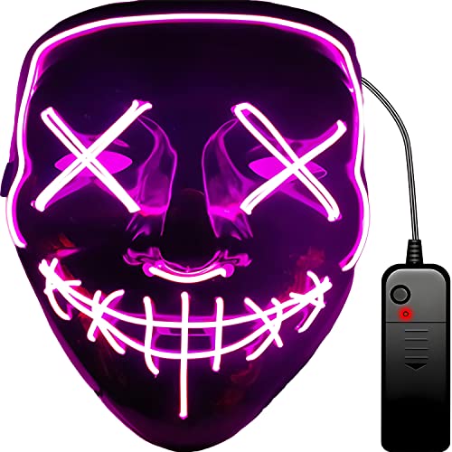 Retoo Halloween LED Maske mit 3 Beleuchtungsmodi, Scary Neon Purge Maske im Dunkeln Leuchtend für Herren & Damen, Grusel Maske für Kostümspiele, Feste, Cosplays, Karneval und Partys (Rosa) von Retoo