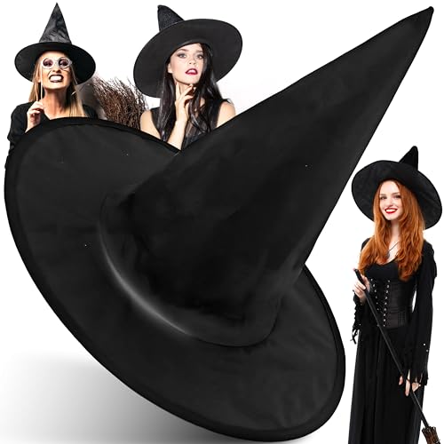 Retoo Hexenhut Damen Groß, Schwarz Halloween Hexenhut Zauberer Männer Frauen, Hexen Hut Kostüm Cosplay, Breite Krempe Spitzhut, Accessoire für Ihr Hexenkostüm, Kopfbedeckung, Karnevalshut von Retoo