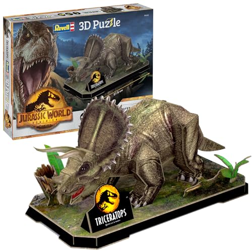 Revell Triceratops 3D Puzzle | Jurassic World Dominion | Detailliertes Dinosaurier Modell mit Dioramaplatte | Ideal für Sammler und Kinder ab 10 Jahren | Kreatives Bausatz Geschenk | 44 Teile von Revell