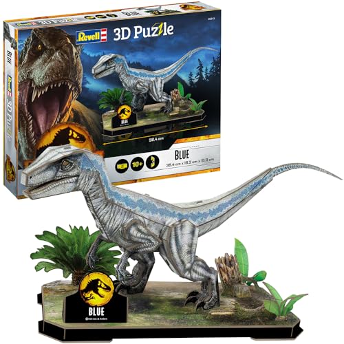 Revell Jurassic World Dominion 3D Puzzle | Velociraptor Blue | Dinosaurier-Modell mit Dioramenplatte | Einfacher Zusammenbau | Perfekt für Kinder ab 10 Jahren | Detailreiches Sammlerstück | 57 Teile von Revell