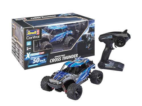 Revell Control X-TREME Monster Truck "Cross Thunder" I RC-Truggy im Maßstab 1:18 I Allradantrieb und Bulldog-Reifen I Bis zu 50 km/h schnell I Mit -Li-Ionen-Akku I 20 Minuten Fahrzeit, Blau Revell Control X-TREME Monster Truck "Cross Thunder" I RC-Truggy im Maßstab 1:18 I Allradantrieb und Bulldog-Reifen I Bis zu 50 km/h schnell I Mit -Li-Ionen-Akku I 20 Minuten Fahrzeit, Blau von Revell Control