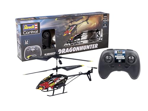 Revell Control, RC Helicopter Dragon Hunter, 3-Kanal GHz-Fernsteuerung, Elektronischer Gyro, Stabiles Rumpfwerk, Ersatzrotoren Inklusive, LiPo Akku und Ladegerät, Länge 23 cm, Ab 8 Jahren von Revell Control