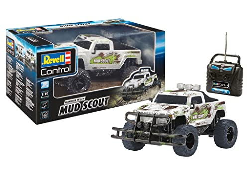 Revell 24643 RC Monster Truck MUD SCOUT mit 40MHz-Fernbedienung, ca. 36 cm, LED-Beleuchtung Monstertruck ferngesteuertes Auto, weiß (Used-Look) von Revell