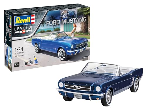 Revell Modellbauauto, 60th Anniversary of Ford Mustang: Ein Jubiläumsset im Maßstab 1:24, 92 Teile, Bastelset ab 12 Jahren, Authentische Nachbildung Autobausatz von Revell