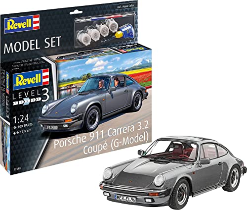 Revell Modellbausatz Porsche 911 G-Modell - Detaillierte Nachbildung des legendären 3,2-L 911 mit 231 PS - Mehrteiliger Sechszylinder-Motor - Inkl. Basisfarben, Kleber & Pinsel von Revell