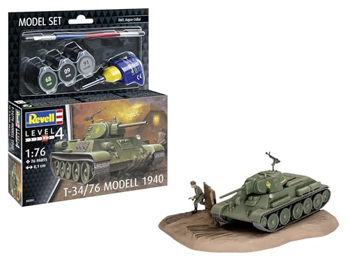 Revell Modellbausatz T-34/76 Modell 1940 | Legendärer sowjetischer Panzer | Drehbarer Turm & Vinylkette | Zubehör inkl. Kleber und Pinsel von Revell