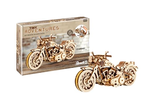 Revell Tiny Adventures Cruiser Vtwin, Authentisches Motorradmodell, Rückzugsmechanismus für dynamische Bewegung, Gummibandmotor für Vorwärts und Rückwärtsfahrt, Modell aus Holz von Revell