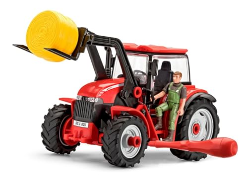 Revell 00815 Junior Kit-Traktor mit Frontlader und Spielfigur 4 der Bausatz mit dem Schraubsystem für Kinder ab 4 Jahre, Bauen-Schrauben-Spielen, mit tollen Funktionen, rot, Länge ca. 28 cm von Revell