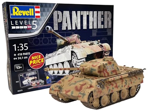 Revell 03273 Geschenkset Panther Ausf. D originalgetreuer Modellbausatz für Profis, Starter Kit mit Basis-Zubehör, unlackiert, 1:35 von Revell