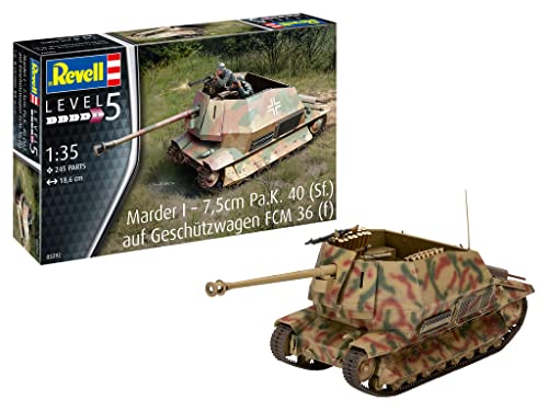 Revell 03292 Marder I on FCM 36 Base 1:35 Scale Model Kit Militär originalgetreuer Modellbausatz für Experten, unlackiert von Revell