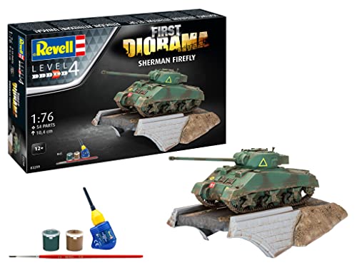 Revell 03299 First Diorama Set - Sherman Firefly originalgetreuer Modellbausatz für Fortgeschrittene, Starter Kit mit Basis-Zubehör, unlackiert von Revell