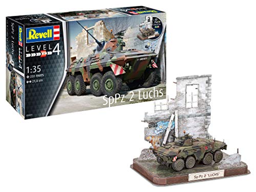 Revell 03321 SpPz2 Luchs & 3D Puzzle Diorama, Modell des Bundeswehr Spähpanzers zum Selberbauen 1:35, 21,8 cm Armee originalgetreuer Modellbausatz für Fortgeschrittene, zum Bemalen, 1:32 von Revell