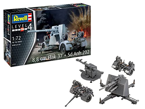 Revell 03325 8,8 cm Flak 37 + Sd.Anh.202 Armee originalgetreuer Modellbausatz für Fortgeschrittene, unlackiert, 1:72 von Revell