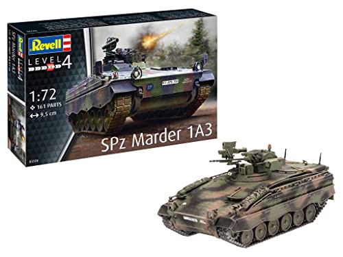 Revell 03326 SPZ Marder 1A3, Panzermodell 1:72, 9,5 cm Fahrzeug originalgetreuer Modellbausatz für Fortgeschrittene, unlackiert von Revell