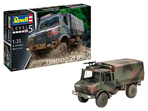 Revell 03337 03337-Unimog 2T 1:35 originalgetreuer Modellbausatz für Experten, unlackiert, Mittel von Revell