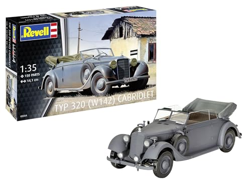 Revell Modellbausatz I Typ 320 (W142) Cabriolet I Detailliertes Modell eines Deutschen Luxusfahrzeugs aus den 1930er Jahren I Zivile und militärische Versionen I Präzise Nachbildung von Revell