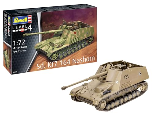 Revell Modellbau, Sd.Kfz. 164 Nashorn, Bausatz, Maßstab 1:72, 184 Teile, Bastelset ab 12 Jahren, Detailgetreues Modell, Militärfahrzeug, Authentische Nachbildung, Molded Color von Revell