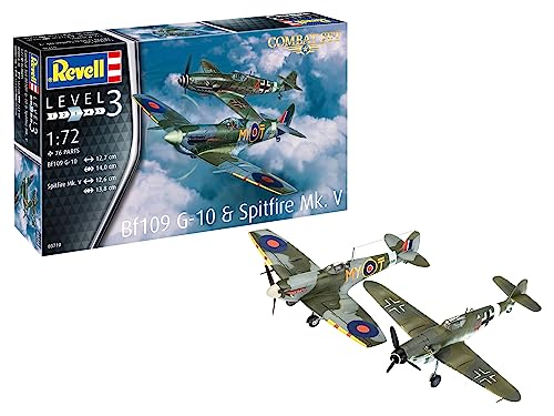 Revell Modellbausatz Combat Set Bf109G-10 und Spitfire Mk.V I Detailreiche Nachbildungen I Maßstab 1:72 I Authentische Abziehbilder und Bauteile I Geeignet für Modellbauer ab 10 Jahren, Mittel von Revell