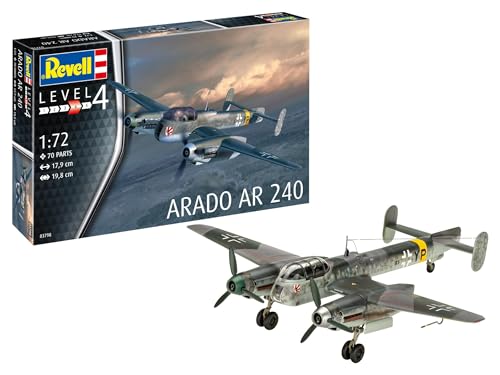 Revell Modellbau, Arado AR-240, Bausatz, Maßstab 1:72, 70 Teile, Bastelset ab 12 Jahren, Detailgetreues Modell, Militärflugzeug, Authentische Nachbildung, Molded Color von Revell