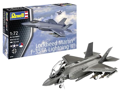 Revell Modellbausatz Lockheed Martin F-35A Lightning II – 1:72 Tarnkappenflugzeug, Detailgetreu, 3 Versionen, Waffenbestückung, JDAM, Paveway II, Modellbau für Militärflugzeug-Sammler Revell Modellbausatz Lockheed Martin F-35A Lightning II – 1:72 Tarnkappenflugzeug, Detailgetreu, 3 Versionen, Waffenbestückung, JDAM, Paveway II, Modellbau für Militärflugzeug-Sammler von Revell
