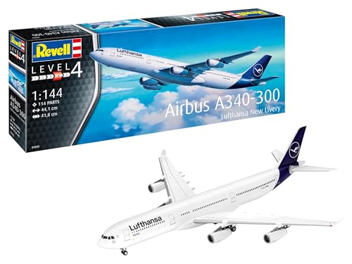 Revell Modellbau I A340-300 Lufthansa New Livery I Bausatz I Maßstab 1:144 I 112 Teile I Bastelset ab 12 Jahren I Detailgetreues Flugzeugmodell mit authentischer Lackierung von Revell