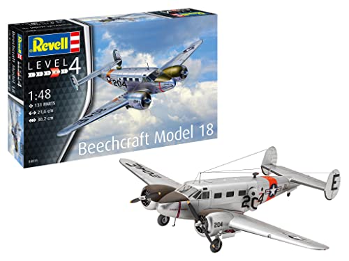 Revell Modellbausatz Beechcraft Model 18 I Detailliertes Modell im Maßstab 1:48 I 129 Teile I Herausfordernder Bausatz für fortgeschrittene Modellbauer ab 12 Jahren I offizielles Lizenzprodukt von Revell