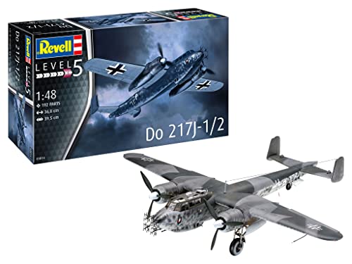 Revell Modellbausatz Dornier Do 217J-1/2 I Historisches deutsches Kampfflugzeug I Maßstabsgetreue Nachbildung im Maßstab 1:48 mit 200 Teilen I Herausfordernder Bausatz für erfahrene Modellbauer, Mittel von Revell