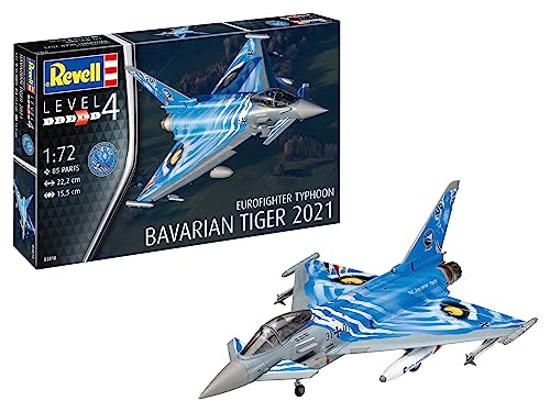 Revell Modellbausatz Eurofighter Typhoon - Bavarian Tiger - Maßstab 1:72 - Detaillierter Bausatz mit Cockpit und Lufteinlaufbereich - Enthält realistische Schubdüsen und Fahrwerk von Revell