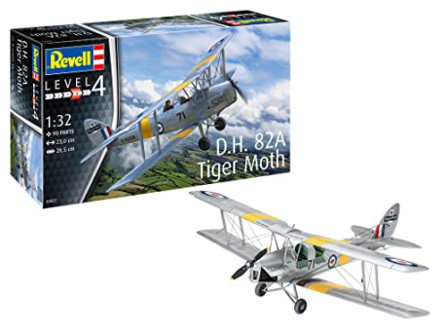 Revell 03827 D.H. 82A Tiger Moth 1:32 Scale Model Kit originalgetreuer Modellbausatz für Fortgeschrittene, unlackiert, Einheitsgröße von Revell